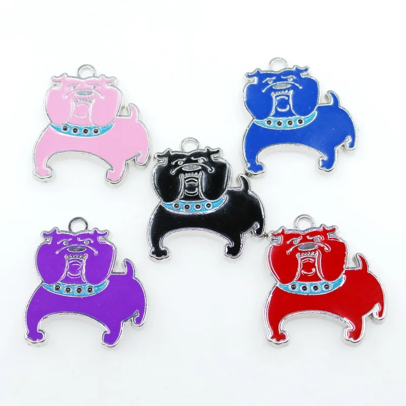 Wholesale Mix Color 50pcs Enamel Bully Pitbull Dog Hole Dangle Charms Diy Pendant Jewelry Accessory