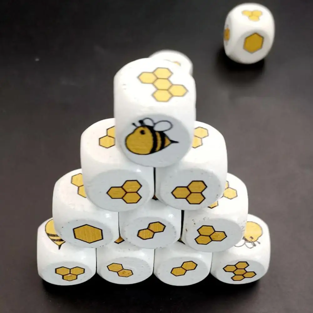 12pcs Bee Pattern Baby Early Teaching Hands-On Toys Cube Shape Dice Toys DIY Wood Rolling Dices For Children Entertainment 20mm