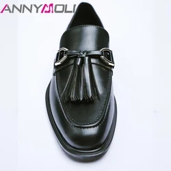 Anny)ins ZA mocassini da donna scarpe basse in vera pelle decorazione in metallo nappa punta tonda scarpe da donna primavera autunno nero 43