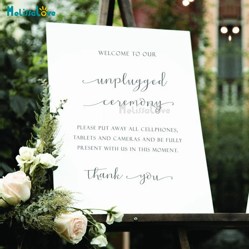 Unplugged Ceremony Wedding Party Decl Welcome Sign Unplugged Ceremony Removable Vinyl Board Mirror Wall Sticker Mural BD698