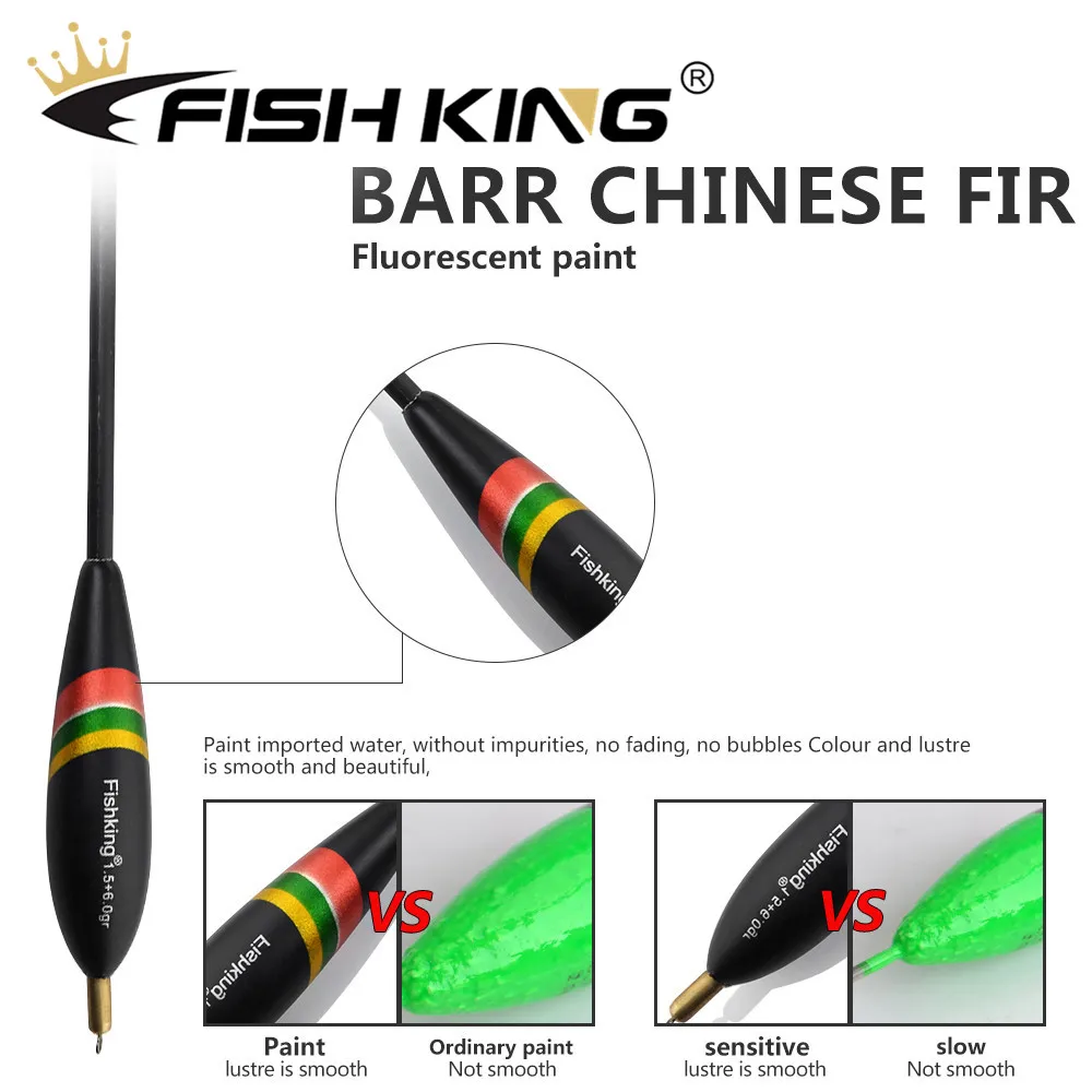 물고기 킹 3 개/갑/팩 Barguzinsky 전나무 플로트 1.5 + 4.0g/1.5 + 5.0g/1.5 + 6.0g 발사 Bobber 코르크 잉어 수직 부표 낚시 플로트