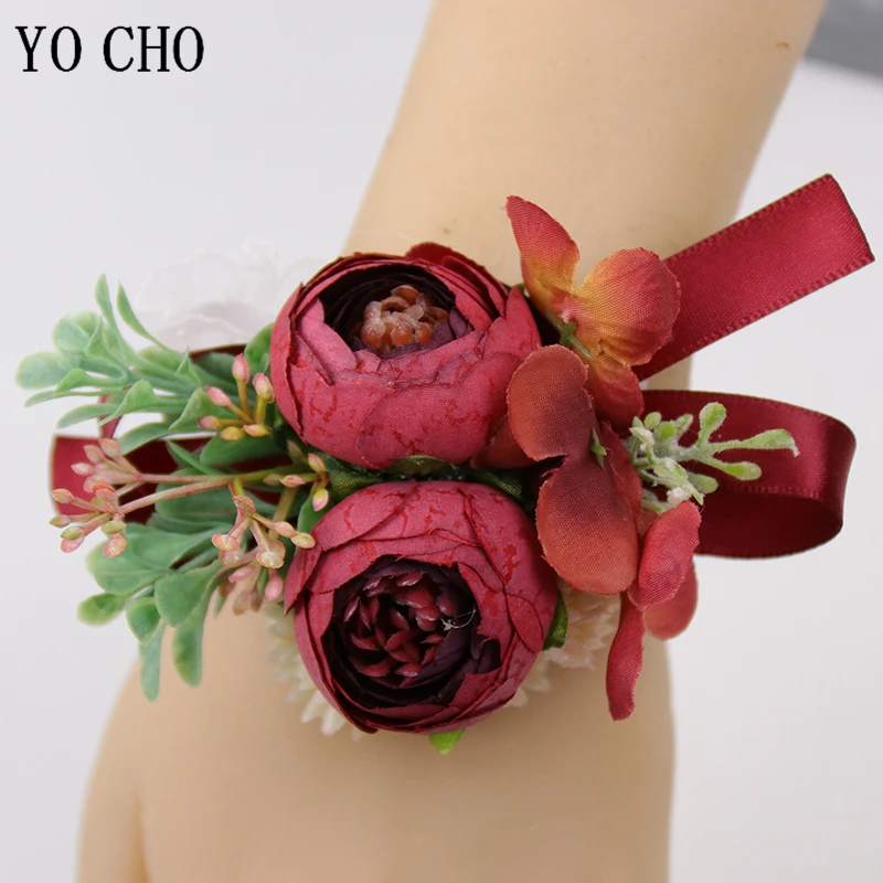 Yo cho-花嫁介添人のための赤いブレスレット,良質の絹のバラ,女の子のための,ボール,造花