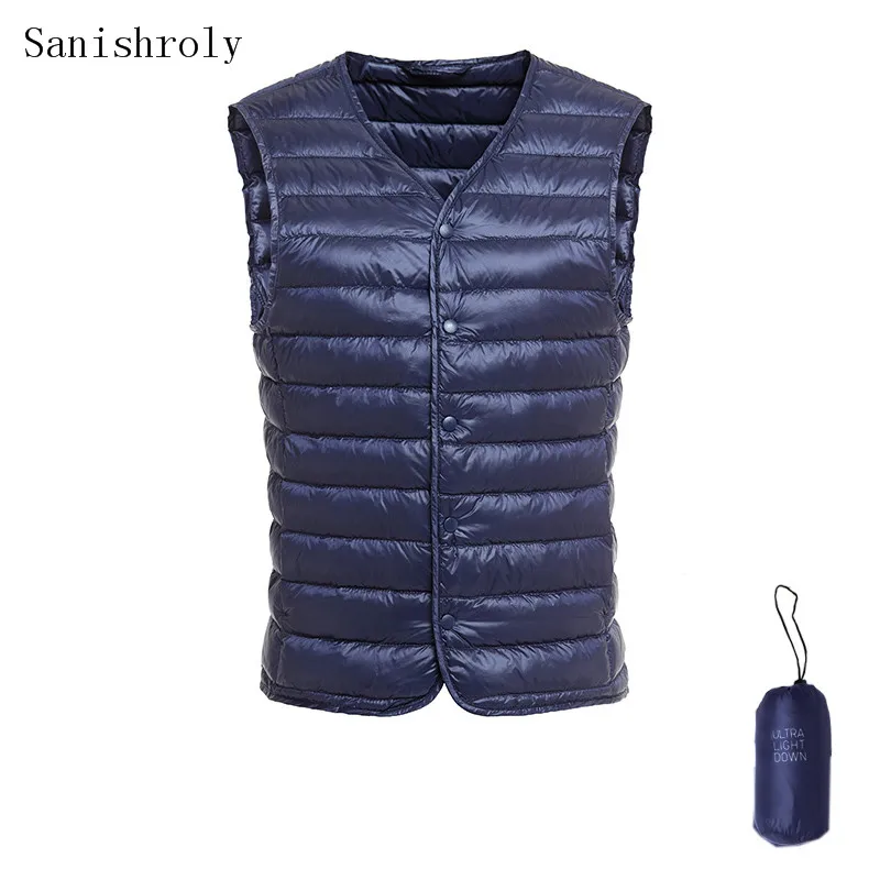 Autumn Winter Men Ultra Light White Duck Down Vest Male Slim V-Neck Sleeveless Tank Waistcoat Short Jacket Plus Size 3XL SE1247