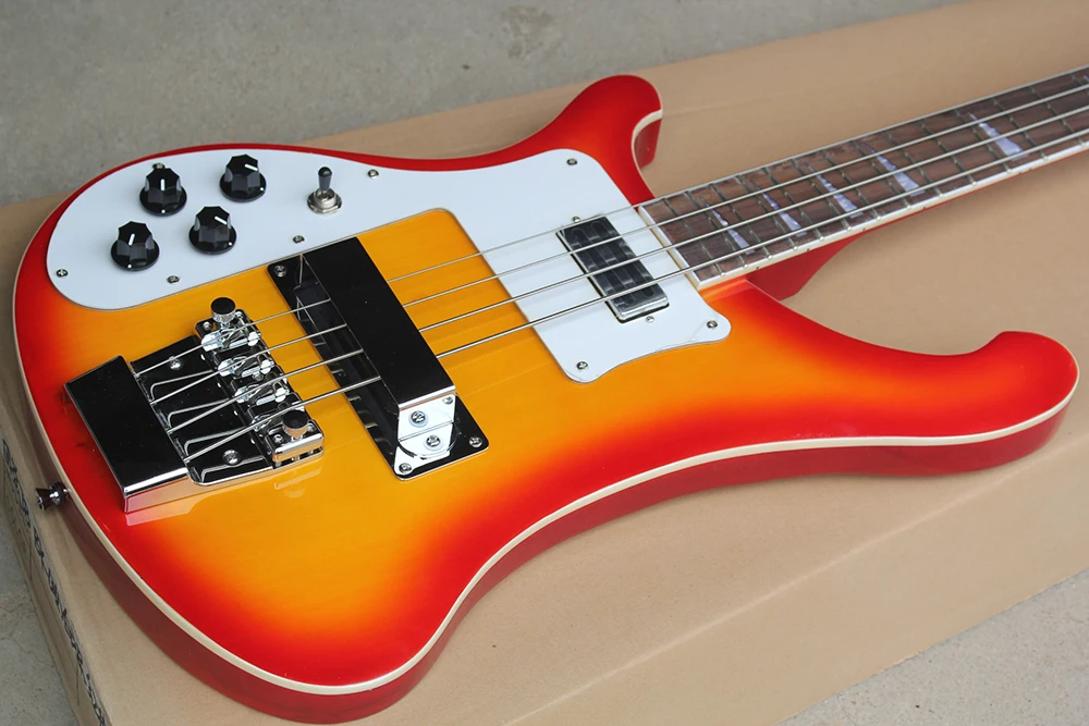 4 Strings Left Handed Cherry Sunburst Electric Bass with Rosewood Fretboard,Providing Customized Service