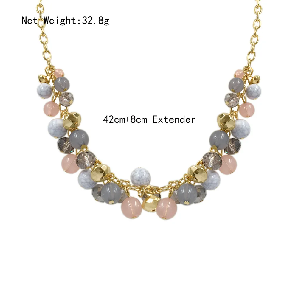 Office Lady Gold Color Plating Marble Ball Grey Pink Acrylic Ball Dangle Around Statement Necklace For Women Elegant Anniversary