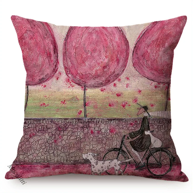 Nordic Hand-Painted Abstract Cartoon Cushion Cover Men and Dog Autumn Daily Harmony Home Decoration Throw Pillow Case Cojines