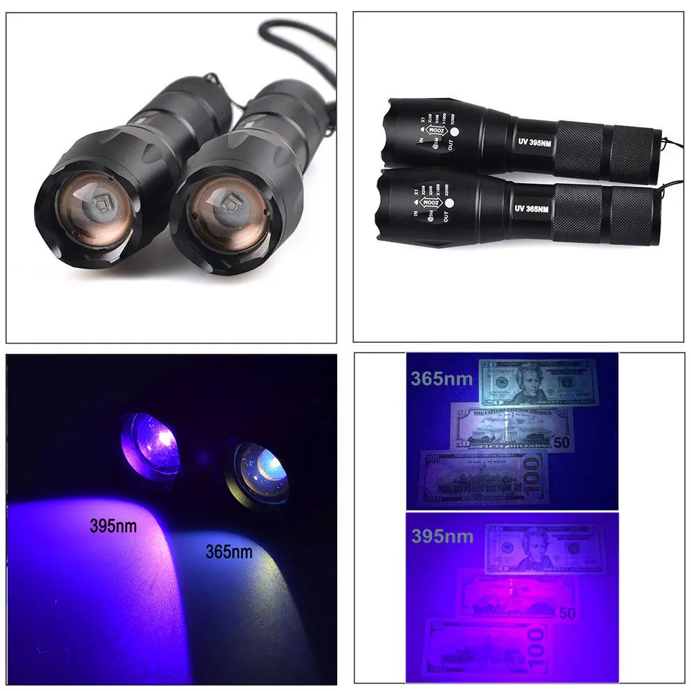 Topcom 3w zoomable luz uv 365nm 395nm led lanterna uv nova classe militar tático lanterna ultravioleta 18650 tocha