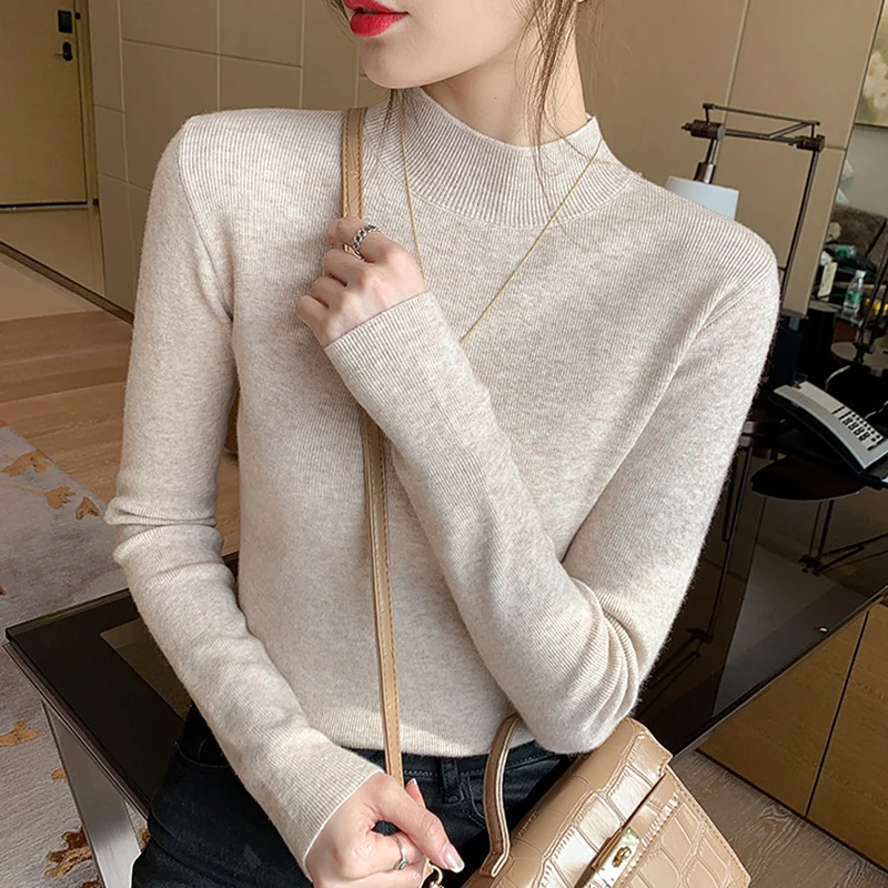 Turtleneck Sweater Women Fashion New Stretch Basic Tops Knitted Pullovers Long Sleeve Bottoming Jumper Ladies Sweater New