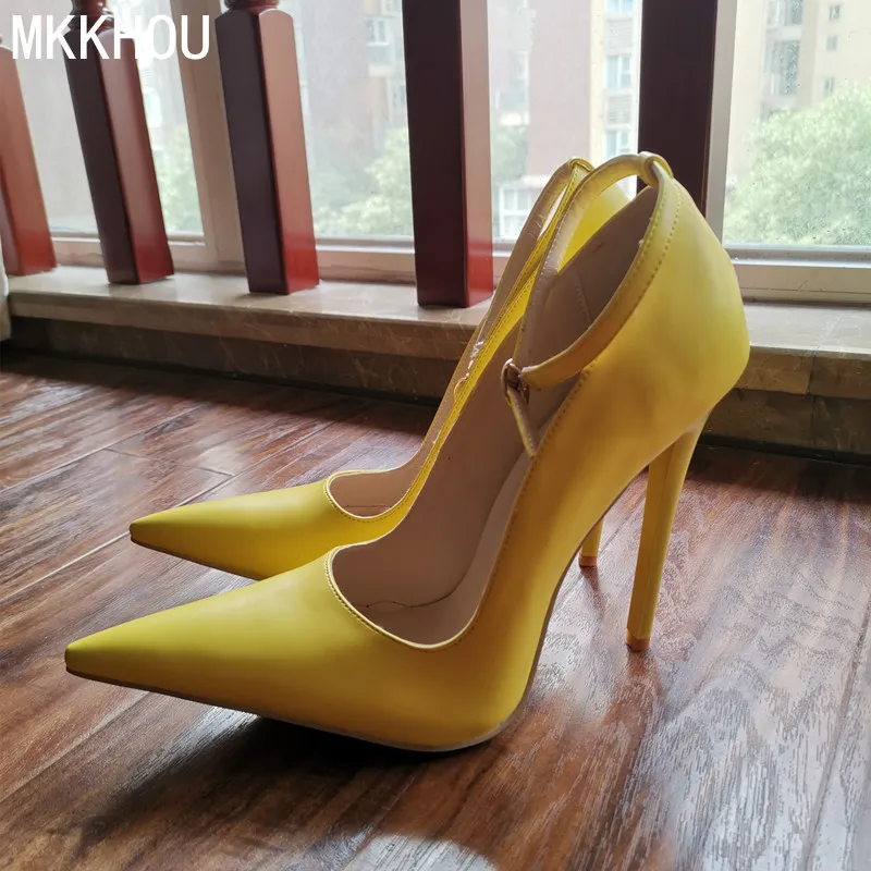 MKKHOU Fashion Single Shoes Women New Four Seasons Shoes High Heels Original Design Simple Yellow Pumps 15cm Sexy Ladies Shoes