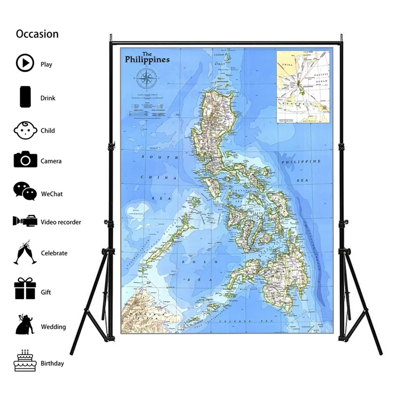 Unframe Philippines Map(1986) Canvas Painting Waterproof Photo Background Cloth Home Room Decoration Wall Art Picture Poster