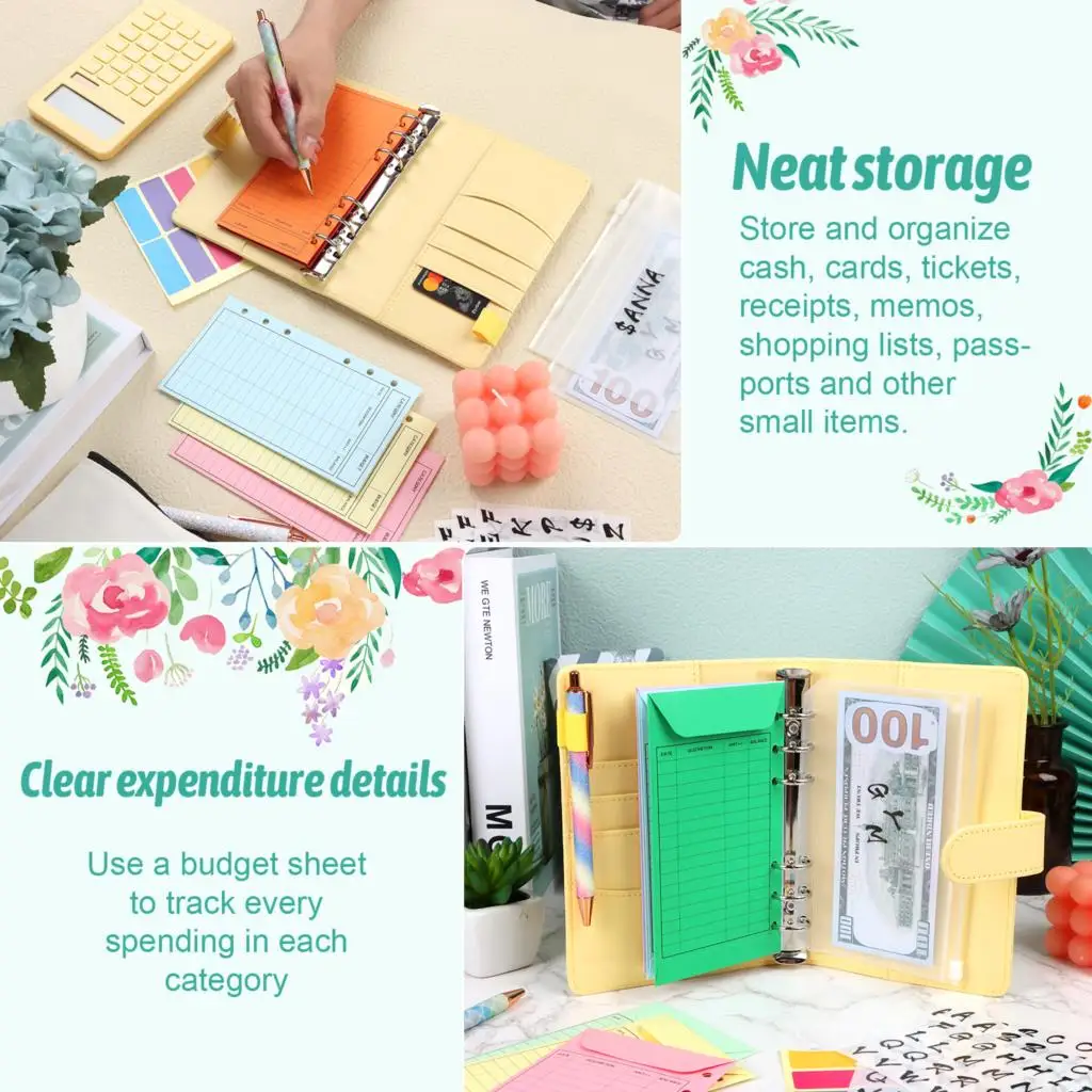 8 Vel Pu Lederen Budget Organizer Binder Cash Envelop Systeem Transparante Pvc Label Kleur Gecoat Papier Alfabet Stickers