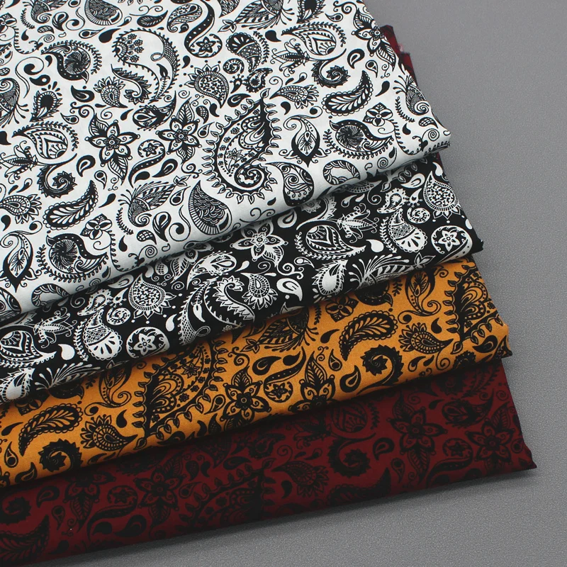 Popeline 100% coton, tissu rétro blanc, noir, ORANGE, jaune, rouge foncé, fleur de Paisley, pour robe d'été, chemisier artisanal