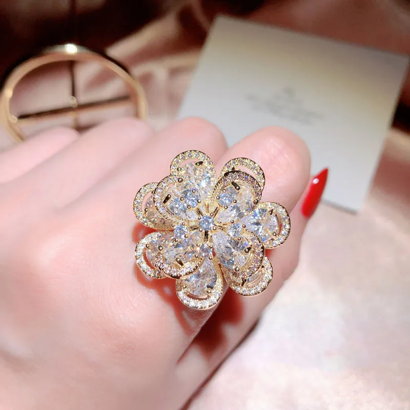 Hyperbole Fine Jewelry Rings For Women Gold Color White Cubic Zirconia Atmosphere Index Finger Ring Anel Luxury Bijoux Femme