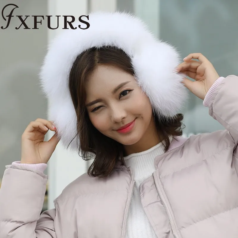 

2020 Women Super Warm Fox Fur Earmuffs Whole Fur Earflaps Raccoon/ Fox Fur Ear Muff Girls Russia Soft Earprotector Snow Skiing