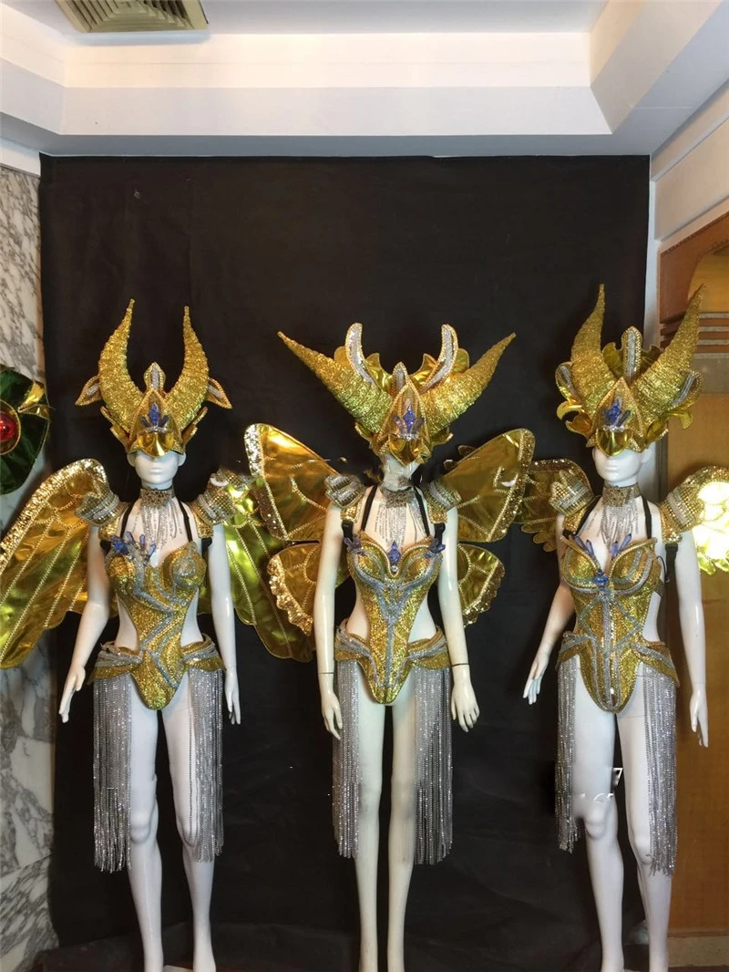 Halloween cosplay Luxury golden butterfly fairy angel costume Nightclub party event stage performance wear