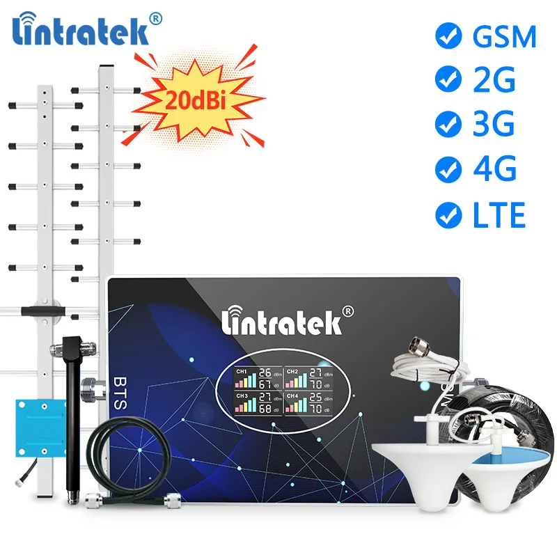 Lintratek 2020 NEW 900 1800 2100 2600 Signal Booster GSM 2G 3G 4G Repeater B8 B1 B3 B7 Mobile Phone Amplifier Internet & Voice