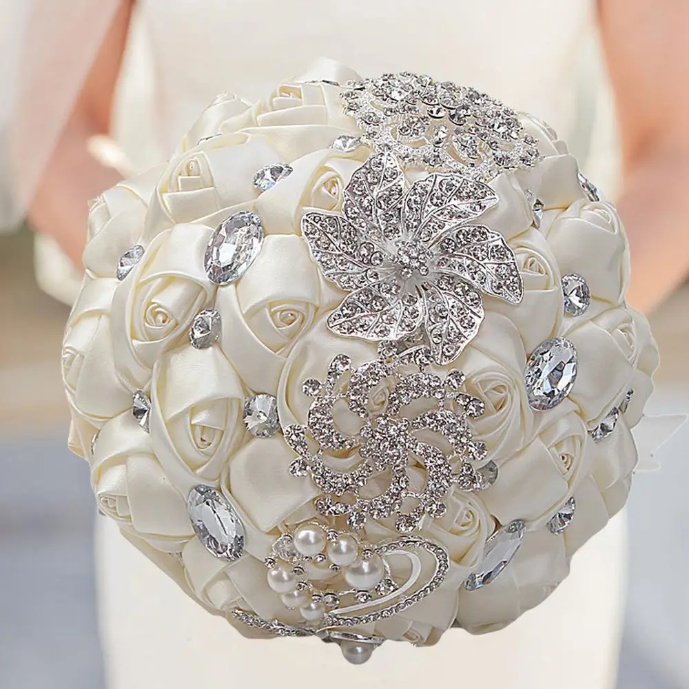 

Hot Sale Luxury Gorgeous Wedding Bridal Bouquet Elegant Pearl Bride Bridesmaid Wedding Bouquet Crystal Sparkle Customized W228-4