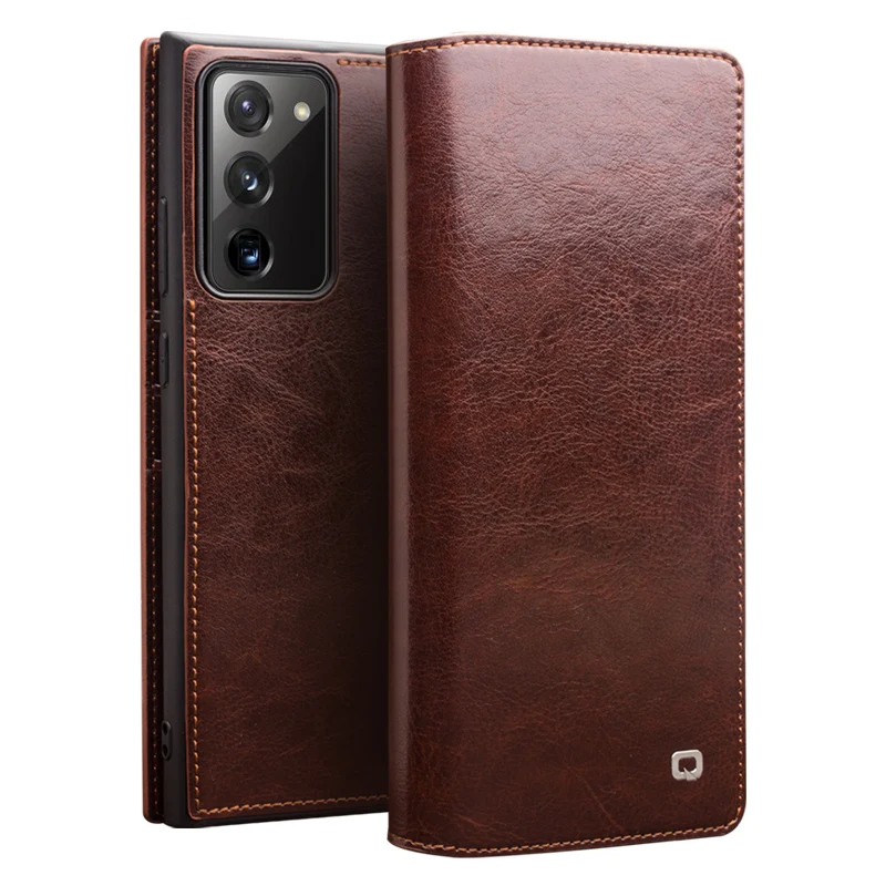 QIALINO Luxury Genuine Leather Phone Cover for Samsung Galaxy Note 20 Handmade Flip Case with Card Slots for Galaxy Note20 Ultra