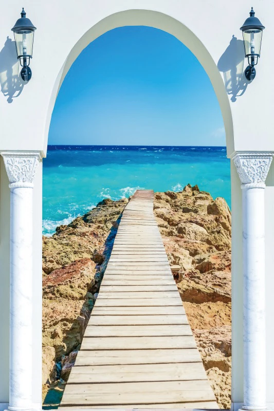 الصيف شاطئ البحر مقوس عمود الباب خلفية خلفيات للتصوير الفوتوغرافي السماء الزرقاء خلفية التصوير الفوتوغرافي للصور استوديو تبادل لاطلاق النار