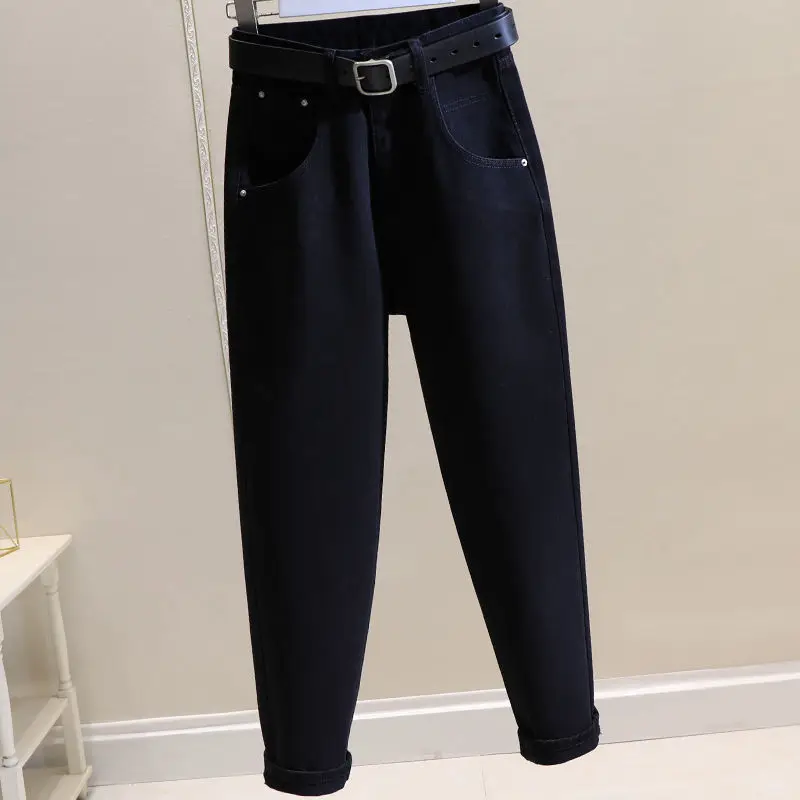 

Woman Jeans Pants Black Loose Autumn Winter High Waist Pants Pantalones Vaqueros Mujer