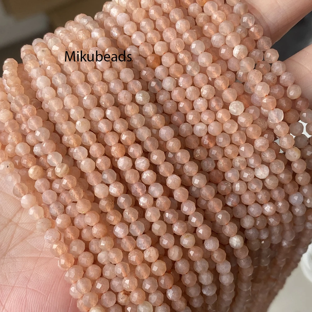 Natural Sunstone 4mm Faceted Shinny Round Stone Loose Beads For Jewelry Making DIY Bracelet Necklace Strand Woman