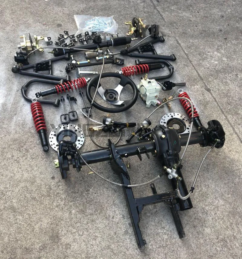 Go Kart Karting UTV Buggy Sterzo Rack Box Ammortizzatori Reverse Gear ATV Forcelloni Assale posteriore con differenziale