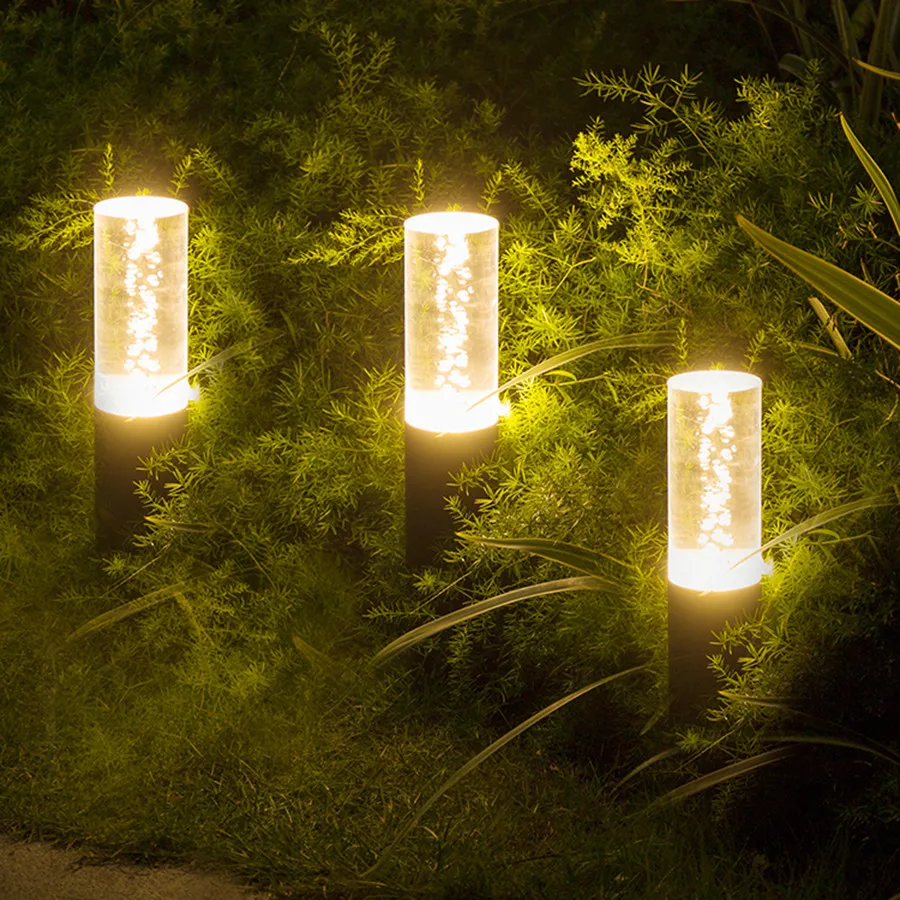 

30CM/50CM Waterproof Acrylic Bubbles Pillar Post Lawn Lamp Outdoor Garden Lawn Landscape Light Villa Pathway Bollard Light