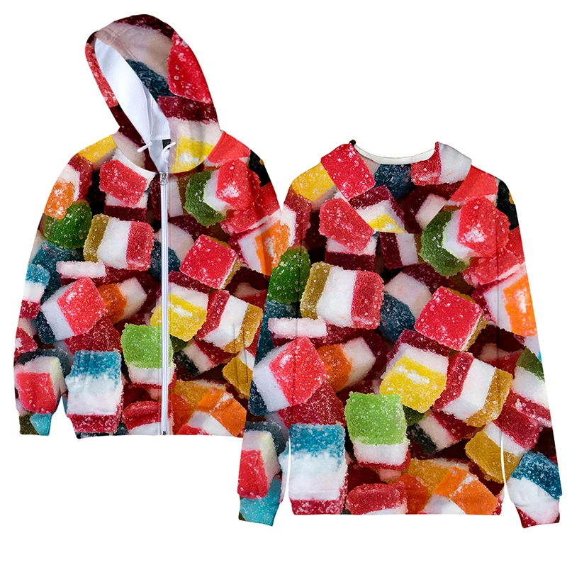 

Colorful Sugar Print 3d Hoody Fashion Hip Hop Men Women Zipper Hoodies Jackets Tops Long Sleeve Pocket Cool 3D Hooded Sweatshirt