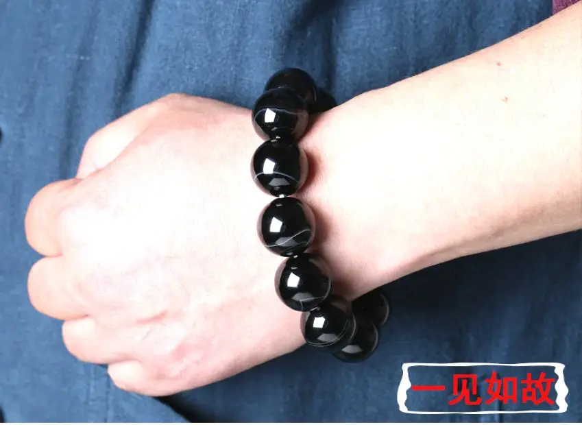 16mm Nature Tibetan Dzi Bead Bangle Vein chalcedony burnish Mala bead bracelet Amulet