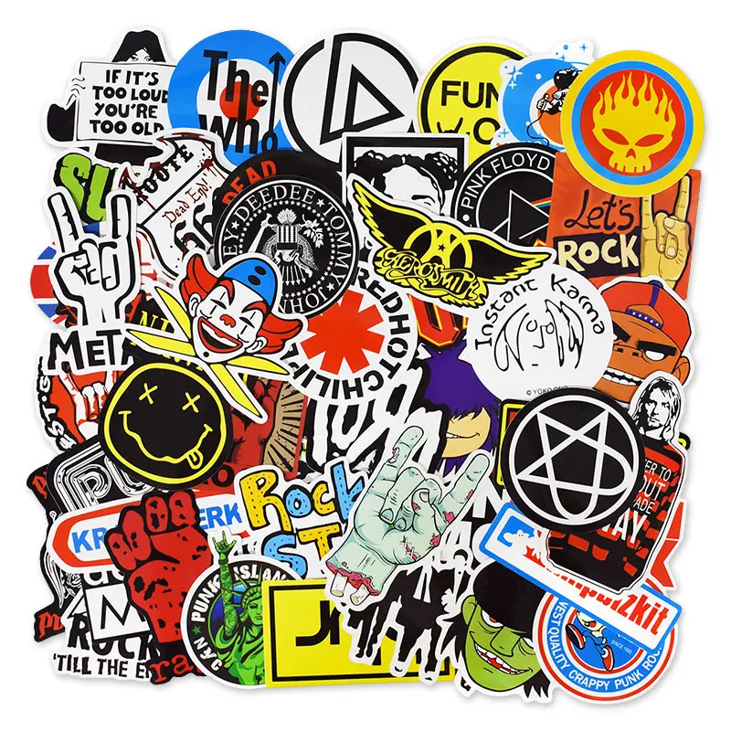 100 Pcs Retro Cartoon Rock Music Stickers for Children Bicycle Motorcycle Bumper Fridge JMD Cool Waterproof DIY Graffiti Sticker