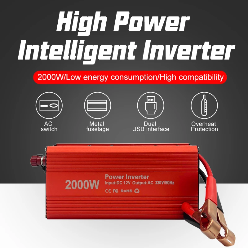 2000W power inverter Modified Sine Wave DC 12V to AC 220V car Transformer Convert EU socket Converter Charger Converter Adapter