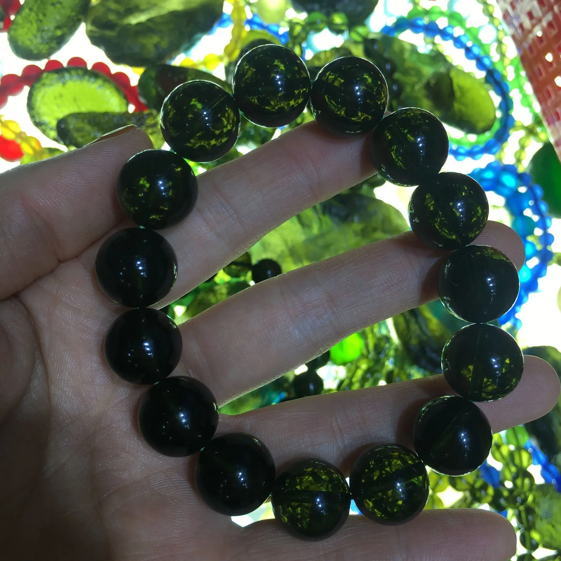 

High quality A+100% Natural Moldavite Green glass aerolites Czech Crystal Stone Raw Stone Grinding 14mm Bead Meteorite Bracelet