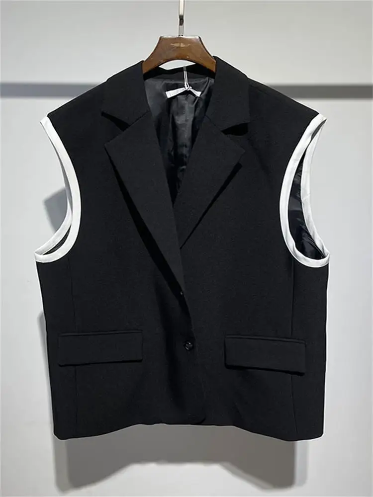 Autumn large dark fashion male designer suit collar loose sleeveless vest Harajuku Korean simple coat