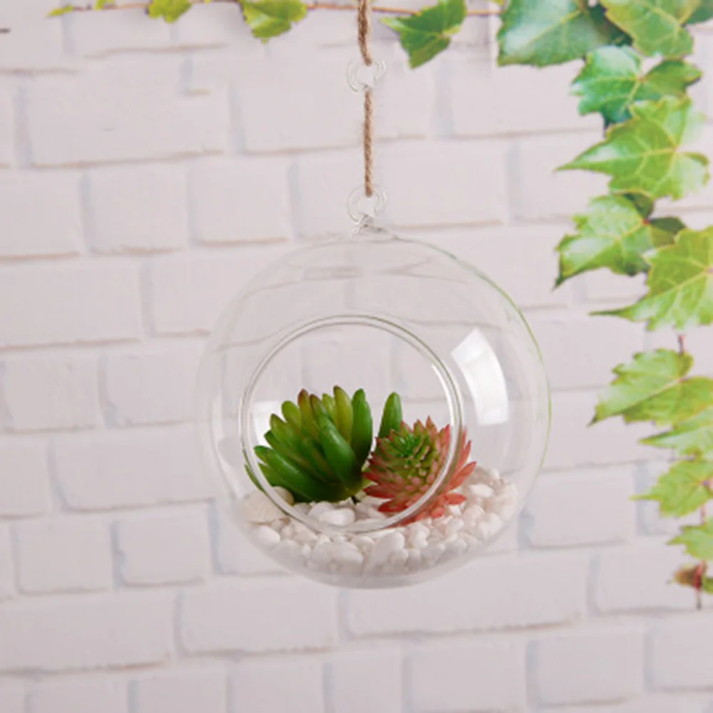 1pcs Clear Glass Ball Globe Shape Terrarium Ball Flower Hanging Planter Terrarium Container Landscape Ornament Garden Decor