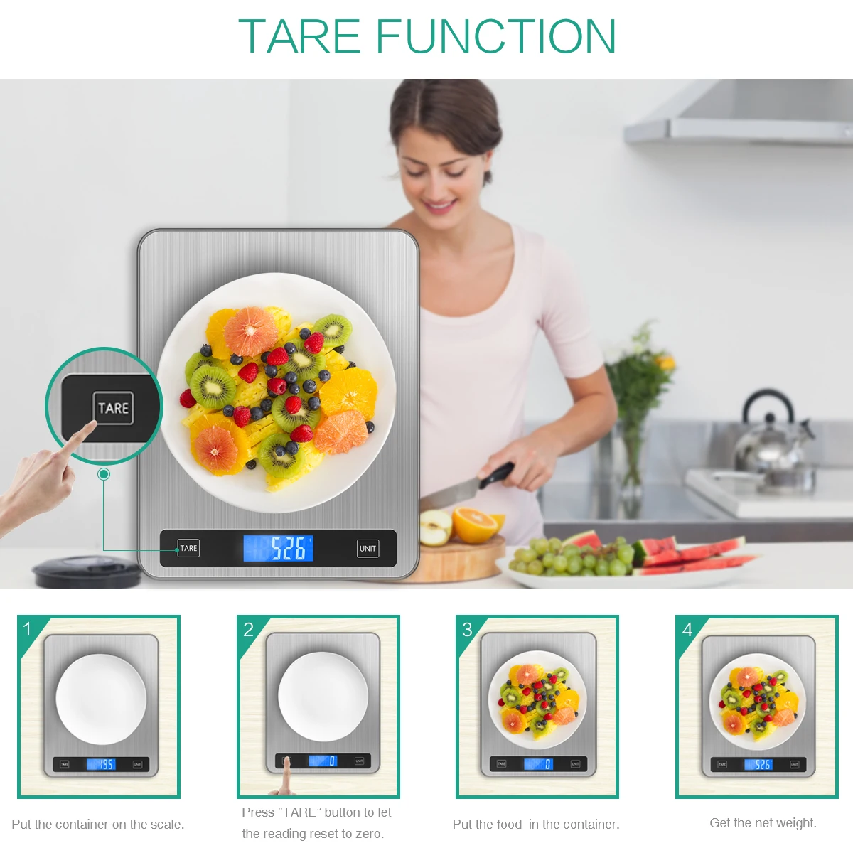 20Kg/1g Digital Kitchen Scale USB Powered Balance Multifunction Food Scale for Baking Cooking Household Weigh Electronic Scale