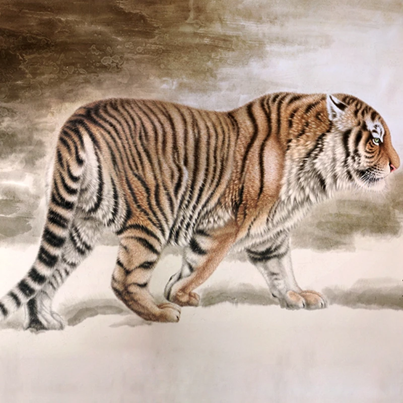 Decorative art Tiger Chinese painting dashi boutique Precision work reproduction Appreciate/copy/present/collect Silk cloth rice