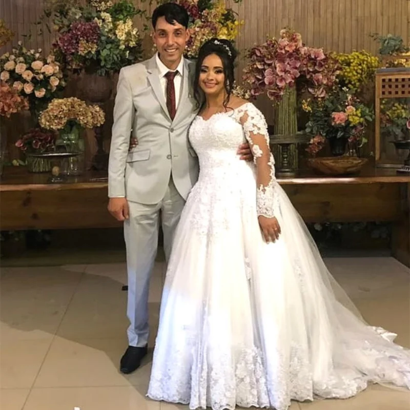 Vestido De novia De talla grande, manga larga, africano, De encaje, largo hasta el suelo, apliques, elegante, 2021