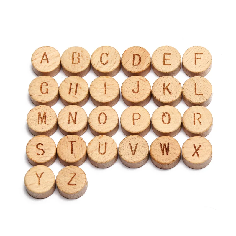 20Pcs/lot 10 15mm Mixed Letter Beech Wood Beads Round Flat Alphabet Loose Spacer Beads For Jewelry Making Handmade Diy Bracelet