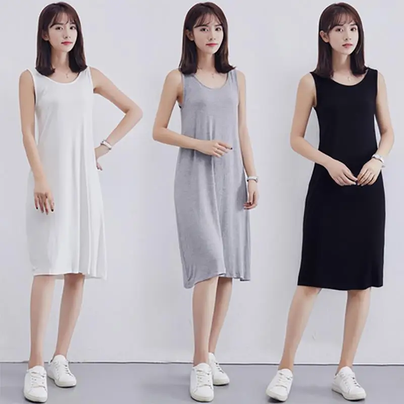 Women Nightgowns Sleepshirts Solid Casual Sleeveless Nightdress O-neck Summer Thin Soft Comfortable Modal Home Loungewear Simple