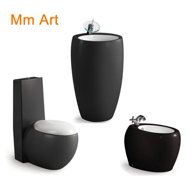 Bathroom black toilet and washbasin Set European Bathroom Set  One Piece Closestool