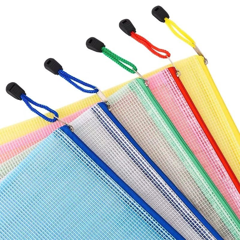 10Pcs File Dokumen Tas Warna Pena Tas Gridding Tahan Air Tas A4 B5 A5 A6 Zipper Transparan Dokumen File Packing organizer