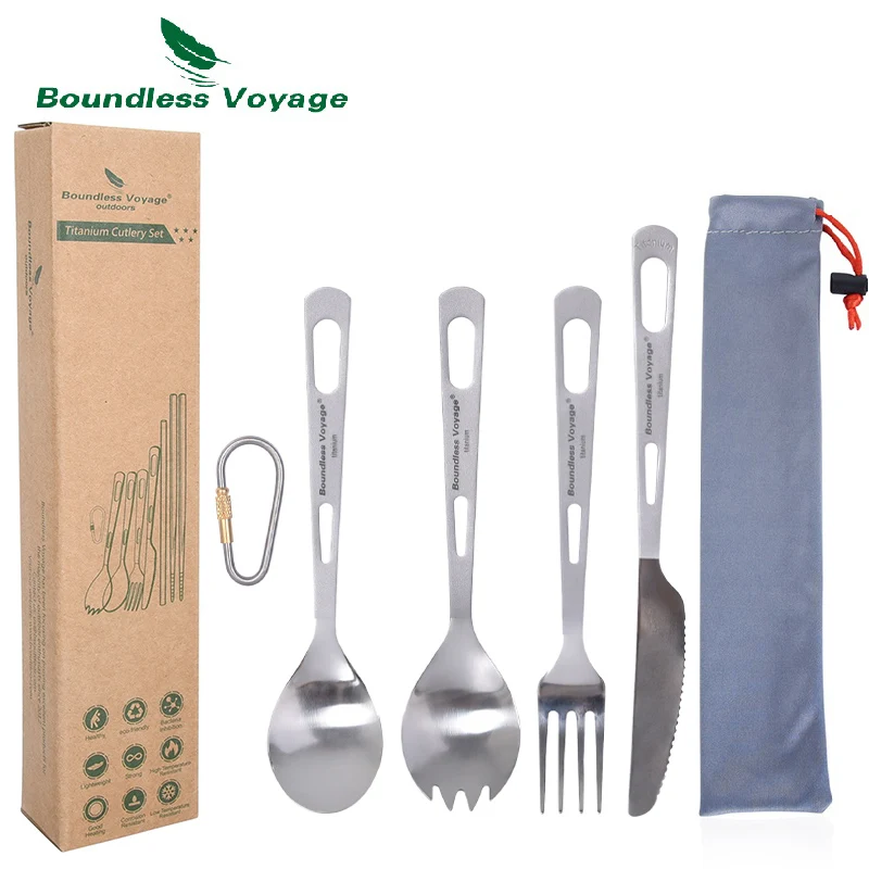 Boundless Voyage Campingbesteck-Set, Titan, Löffel, Gabel, Messer, Spork, Essstäbchen, Stroh, Outdoor-Geschirr, Reisen, tägliches Besteck
