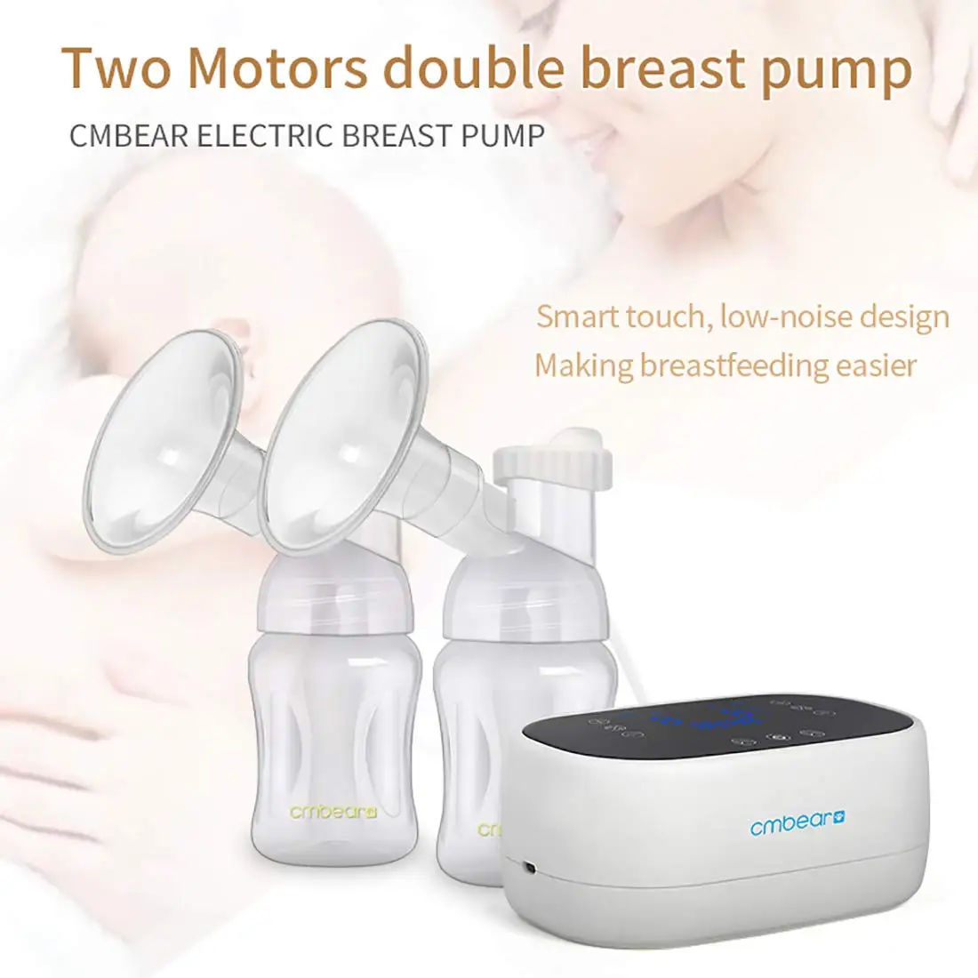 Double Motor Electric Breast Pump, Portable Breastfeeding Pump, Rechargeable Battery Designed , BPA-Free, Intelligent Milk Pump