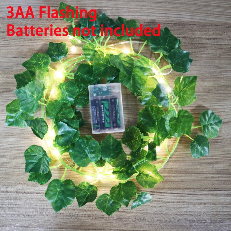 Lampu LED 2M Ivy Vine String Berkedip 2AA atau 3AA Baterai Dioperasikan Led Leaf Garland Natal untuk Rumah Lampu Dekoratif Pernikahan