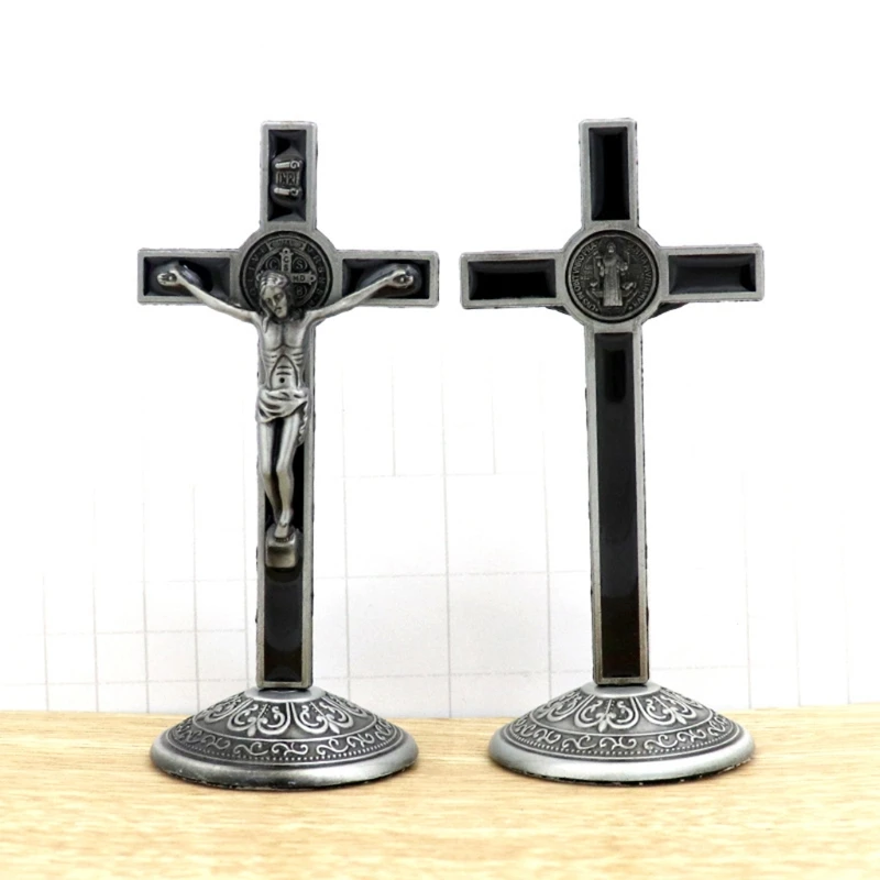 Holy Table Cross Jesus Christ on the Stand Christian Church Relics Figurines R7UB