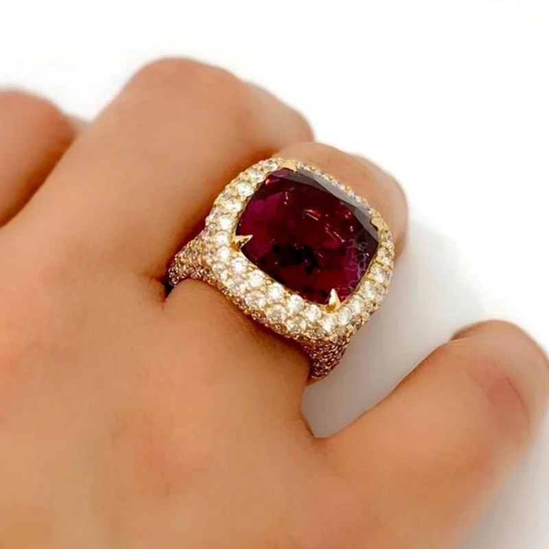 Gorgeous Large Red Stone Rings For Women Luxury Gold Filled CZ Wedding Ring Engagement Anel Statement Jewelry Gift Anillos Mujer