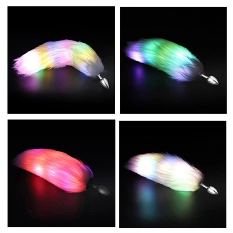 Lichtgevende licht fox tail Metal siliconen anale kralen butt plug erotische gay BDSM cosplay party game insert Anus Sex toy voor paar