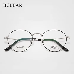 BCLEAR Retro Round Frame Pure Titanium Myopia Eyeglasses Male Fashion Desgin Ultra-light Man Women Full Rim Eyewear New Arrival