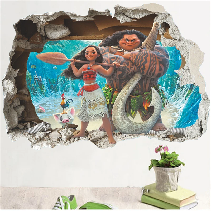 MINISO 3D Cartoon Moana Wall Stickers for Kids Room Baby Nursery Room Decoration Wall Decal Party PVC Watercolor Movie Poster