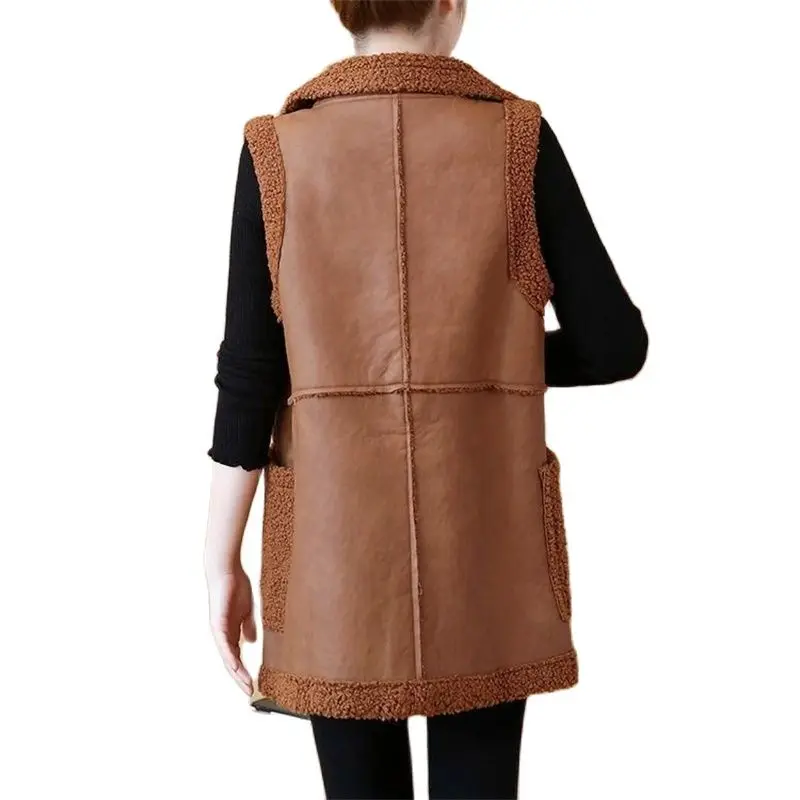 Gilet vintage en imitation fourrure pour femme, gilet une pièce, cardigan en émail mi-long, optique velours adt, hiver, A955